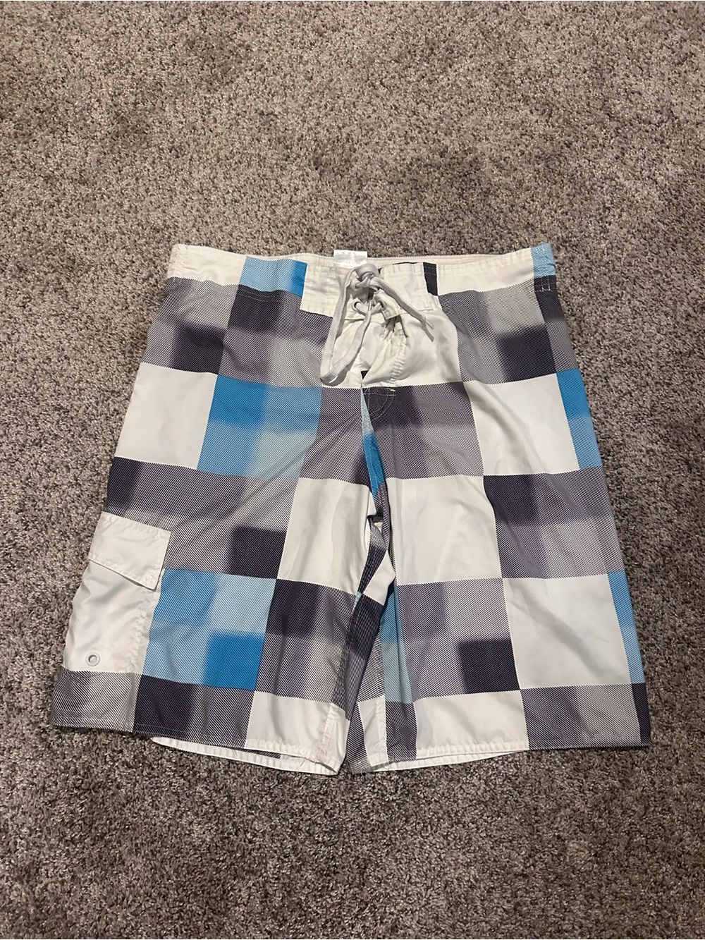 Men's Blue & Gray Check Swim Trunks